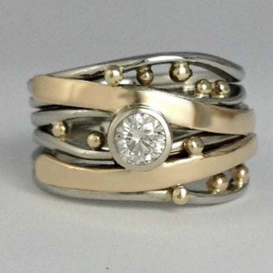 Royal vintage gold inlaid zirconia ring