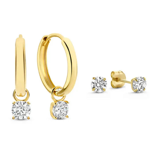 Michaela timeless earring set with stones and precious gold finish