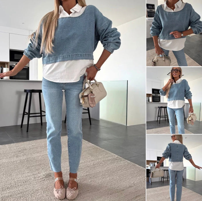 Awangardowy denim – dwuczęściowy komplet, który wyznacza trendy